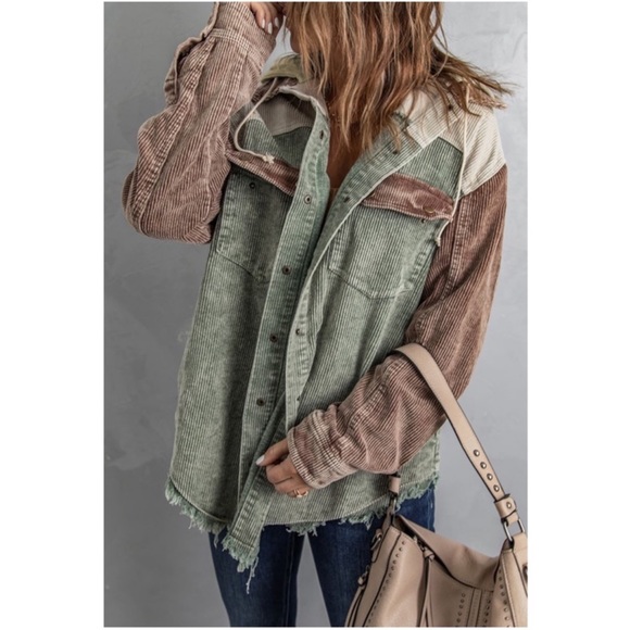 Cozy Corduroy Hooded Button Down Shacket Jacket XS S M L XL XXL - Picture 2 of 3